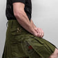 Olive green utility kilt with pleats and buckle details from Standard Olive Green Utility Kilt