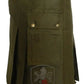 Olive green utility kilt with shield emblem patch from the Standard Olive Green Utility Kilt