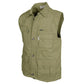 Olive green travel vest for men - khaki with multiple zippered pockets and button closures