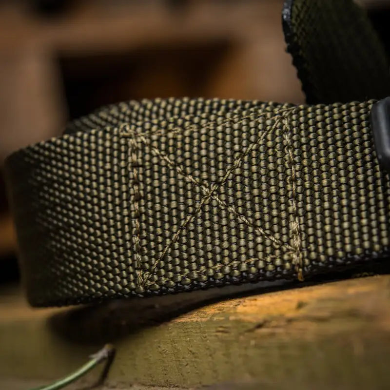 Olive green woven nylon strap with stitching on M-Tac Double Sided Lite Tactical Belt