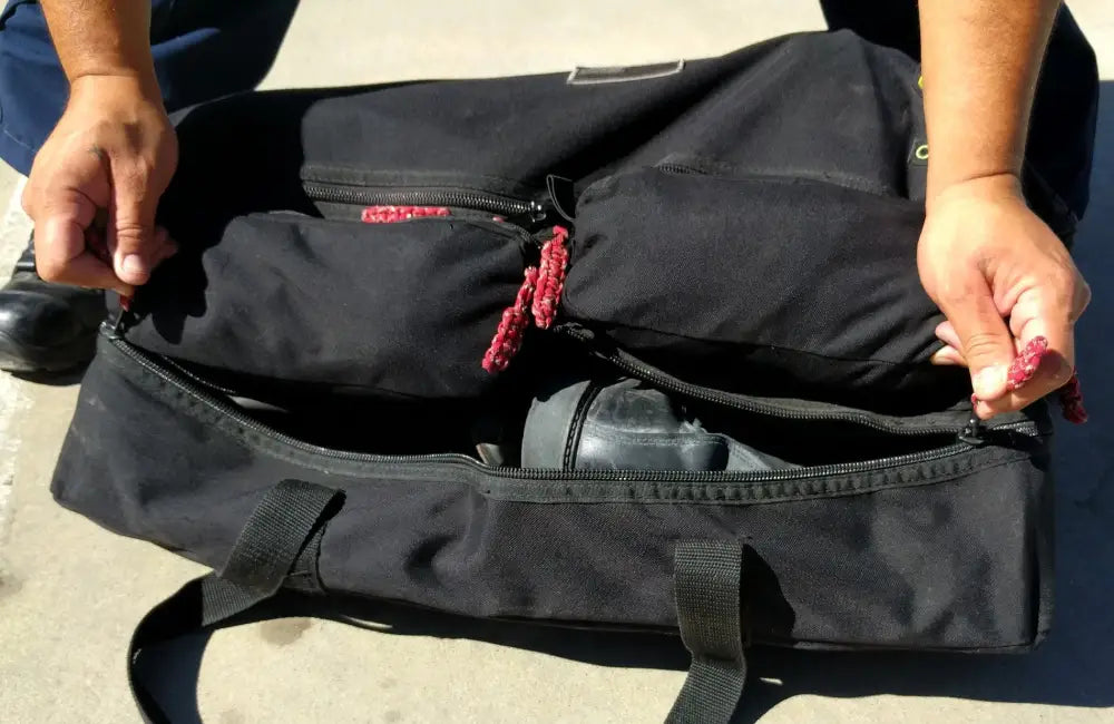 Open black Wildland Gear Bag 2 Compartment Aleman Style with zipper pockets and hand grips