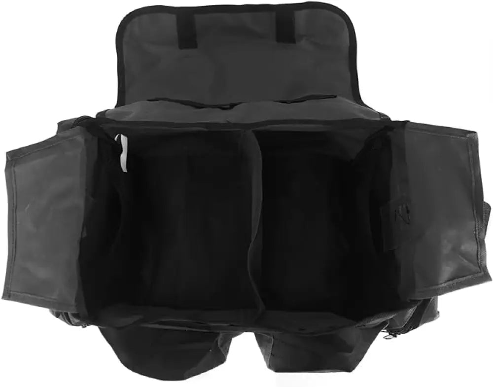 Open black storage bag of Fully Stocked EMT Trauma Kit for first responders and firefighters