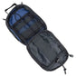 Open black MOLLE Trauma Bag with blue interior compartments for emergency medical supplies