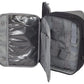 Open gray Four Gun Pistol Pack Range Bag with multiple compartments and storage panels