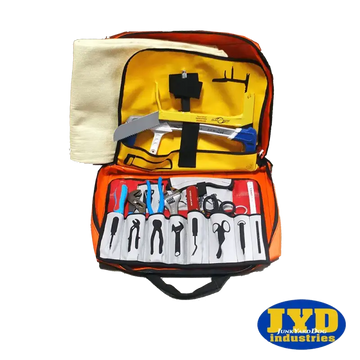 Open orange crash bag kit with GlasMaster for professional emergency tool storage