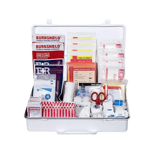 Open white Basic ANSI First Aid Kit for first responders, firefighters, and police
