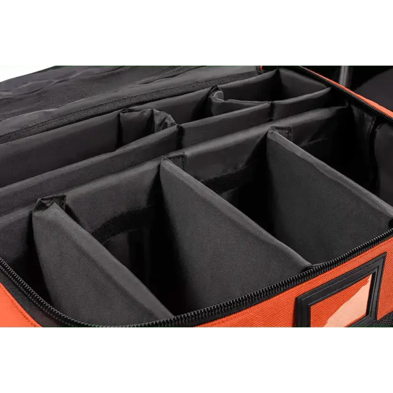 Orange and black padded storage bag with dividers for Scherber Ultimate Responder Trauma Kit