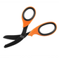 Orange and black ergonomic trauma shears with black titanium coated stainless blades