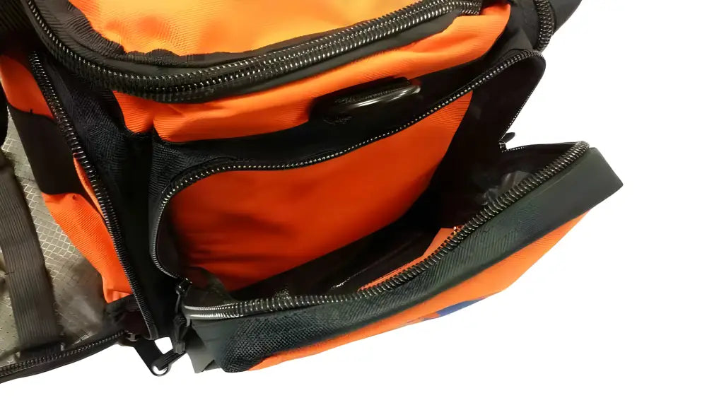 Orange and black zippered utility bag with compartments in LINE2design Elite Trauma kit