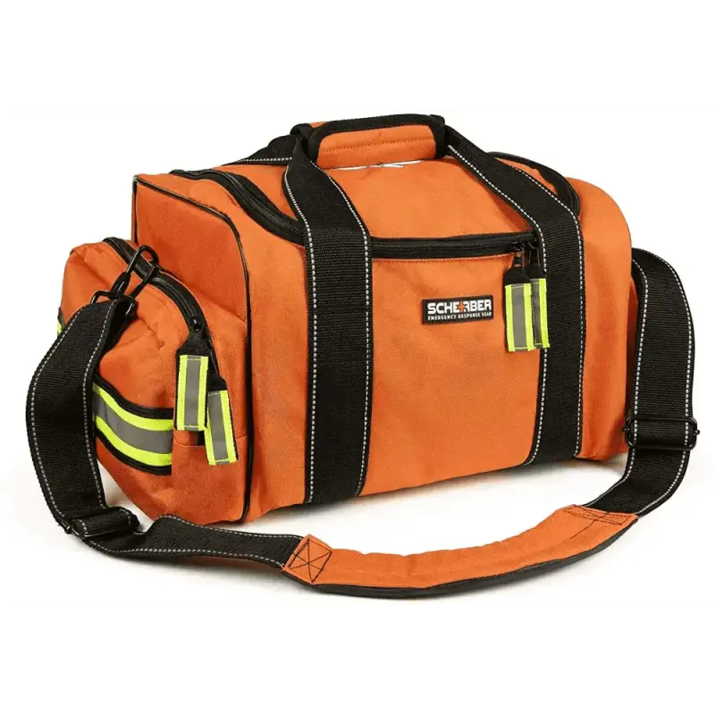 Orange duffle bag with black straps for Scherber Intermediate Responder Trauma Kit