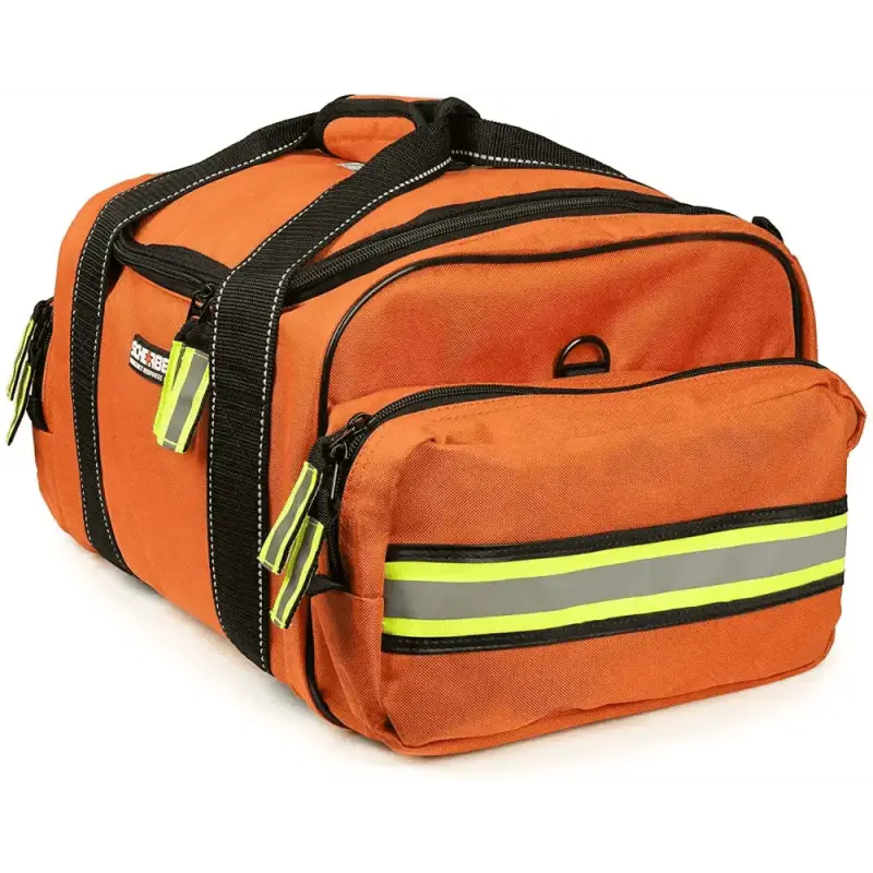 Orange duffle bag with reflective stripes for Scherber Intermediate Responder Trauma Kit