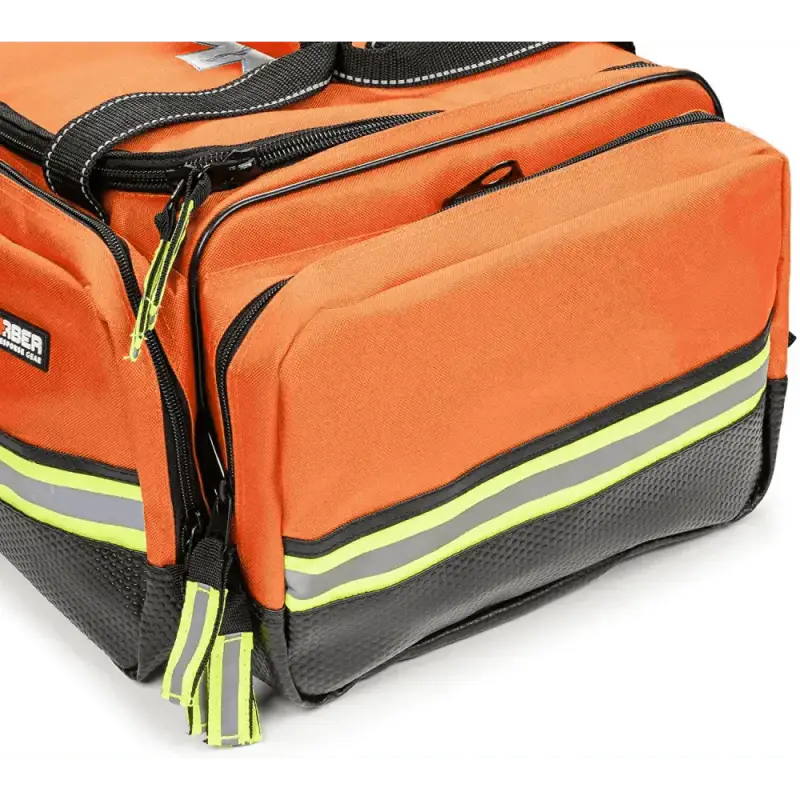 Orange emergency medical bag with reflective stripes for Advanced EMT EMS trauma use