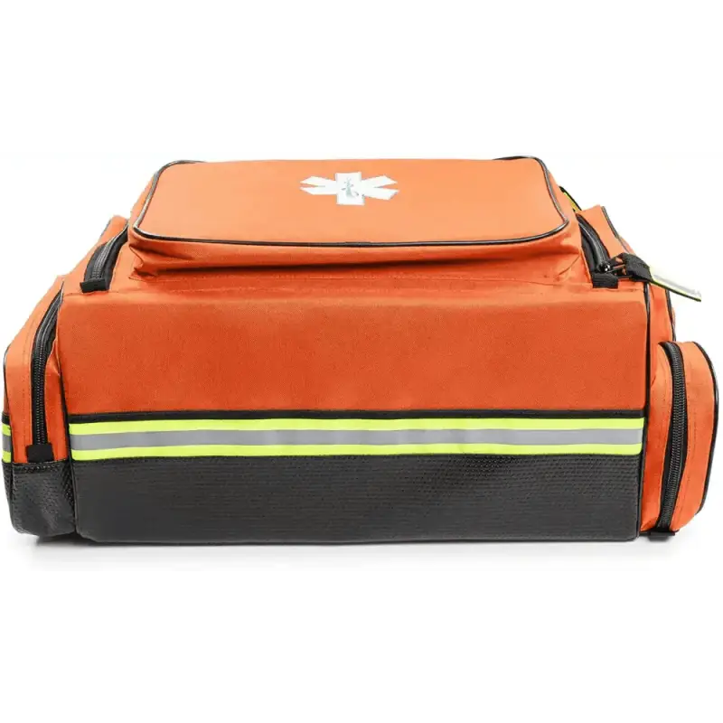 Orange emergency medical bag with reflective stripes for the Scherber Responder O2 Bag