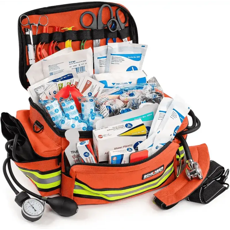 Orange emergency medical response bag from Scherber Basic Responder Trauma Kit - Fully Stocked