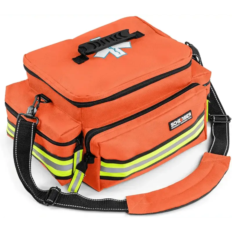 Orange emergency medical response bag with reflective stripes, a must-have EMS trauma bag