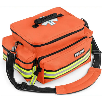 Orange emergency medical response bag with reflective stripes, a must-have EMS trauma bag