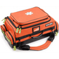 Orange emergency medical responder O2 bag with reflective accents and multiple compartments