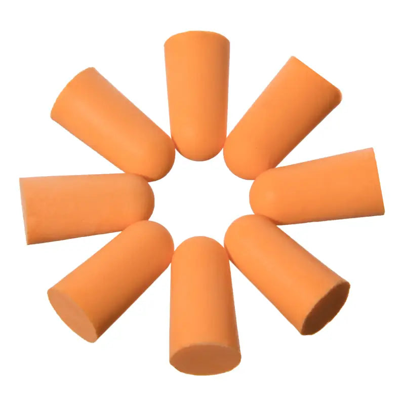 Orange soft foam earplugs in individually packaged sets, featuring 32dB NRR