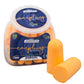 Orange foam earplugs in a container for 32db NRR soft foam earplugs, 50 pairs