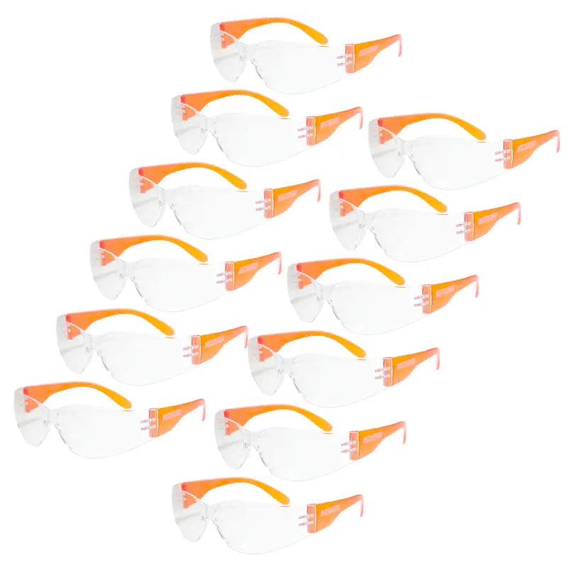 Orange-framed safety glasses for comfortable protection and high impact protection