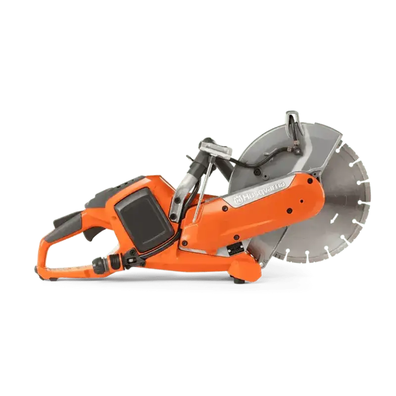 Orange and gray Husqvarna K540i battery powered power cutter with diamond blade