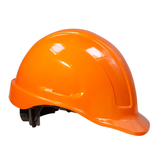 Orange cap style safety hard hat with 4 point suspension and brow liner for comfort