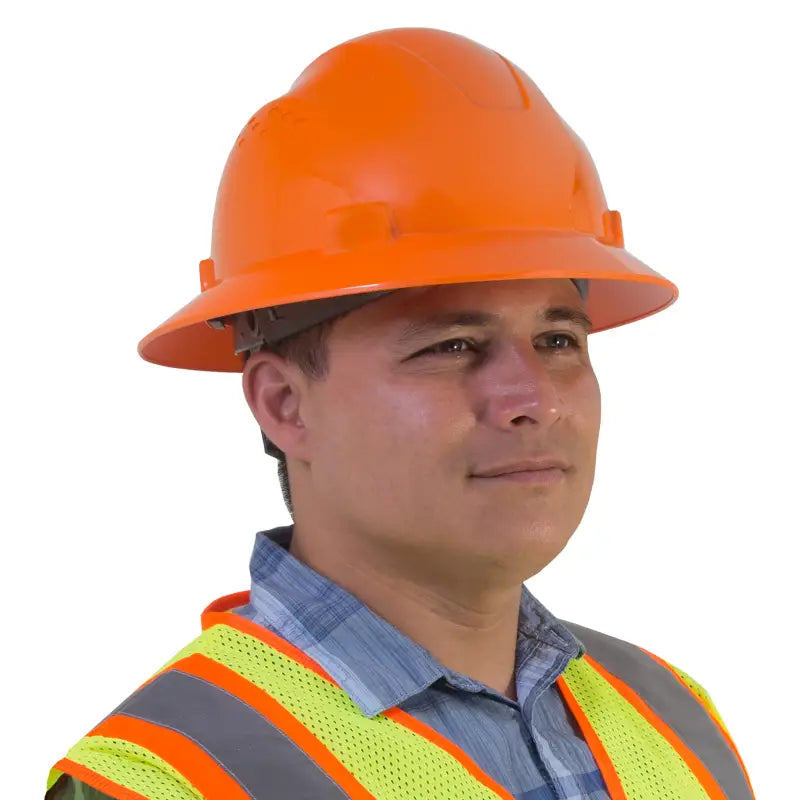 Orange hard hat with reflective vest, ANSI Z89 compliant, Full Brim Safety Hard Hat with 4 Point Suspension