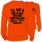 Orange long-sleeved shirt with safety yellow hi-vis text for sleeve safety and visibility