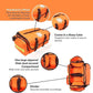 Orange medical bag with compartments for first responders, firefighters, and police trauma kits