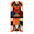 Orange medical rescue backboard w internal LED lights and black safety straps