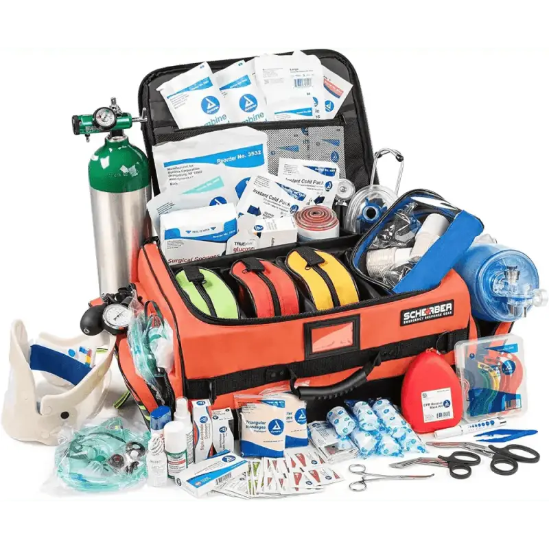 Orange Scherber Ultimate First Responder Trauma Kit O2 fully stocked with medical supplies