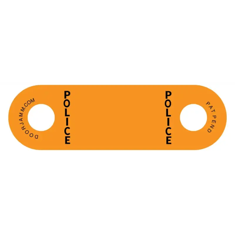 Orange Plastic Police DoorJamm with holes, ideal for first responders at extreme degrees Fahrenheit