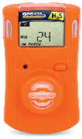 Orange portable gas detector with digital display for single gas detection and gas clip attachment