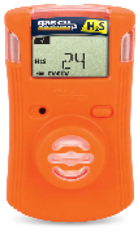 Orange portable gas detector with digital display for single gas detection and gas clip attachment