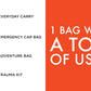 Orange promotional graphic illustrating emergency bag categories for 12HR Plus Royal Blue Backpack