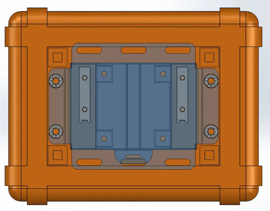 Orange protective case with blue mounting plate and metal fasteners for Single Base Plate