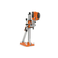 Orange and silver core drilling stand with mounting base for Husqvarna 540i Battery Powered Core Drill Kit