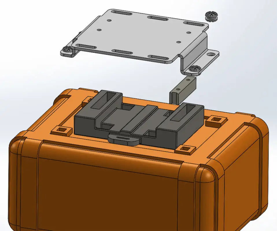 Orange storage case with Aluminum Quick Release Mounting for Outer Limit Supply products