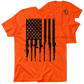 Orange rifle flag safety yellow t-shirt with gun-themed American flag design