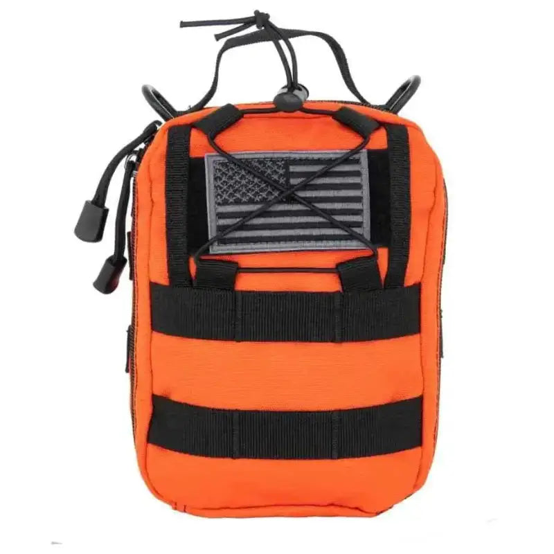 Orange Tactical MOLLE Pouch with Black Straps and USA Flag Patch for Trauma and Gunshot Bag