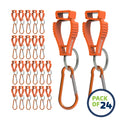 Orange utility clips with carabiners for glove clip safety and secure attachment