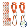 Orange utility clips with carabiners in a Glove Clip Safety Holder for secure attachment