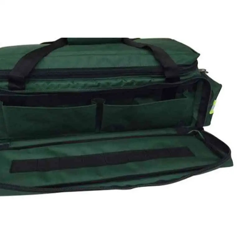 Dark green Oxygen Medical Airway Management Bag with compartments and reflective trim