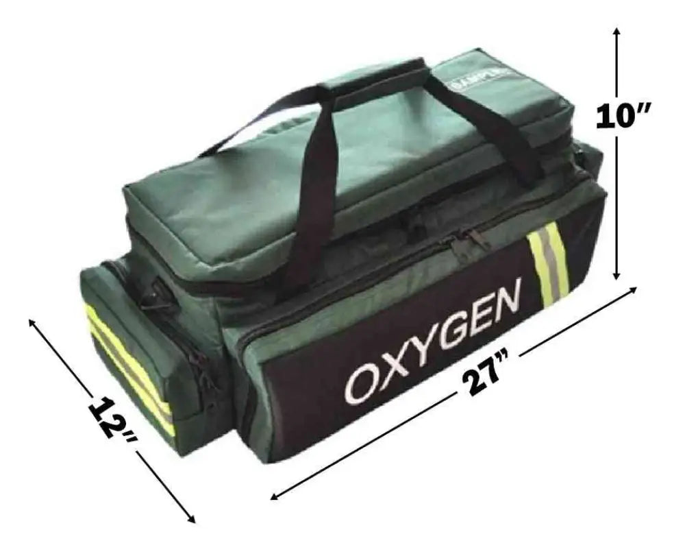 Green and black Oxygen Medical Airway Management Bag with reflective trim and straps