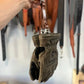 Hanging brown work gloves for first responders firefighter and police with GLOVE STRAP DUAL CLIP NO.2 QUICK RELEASE