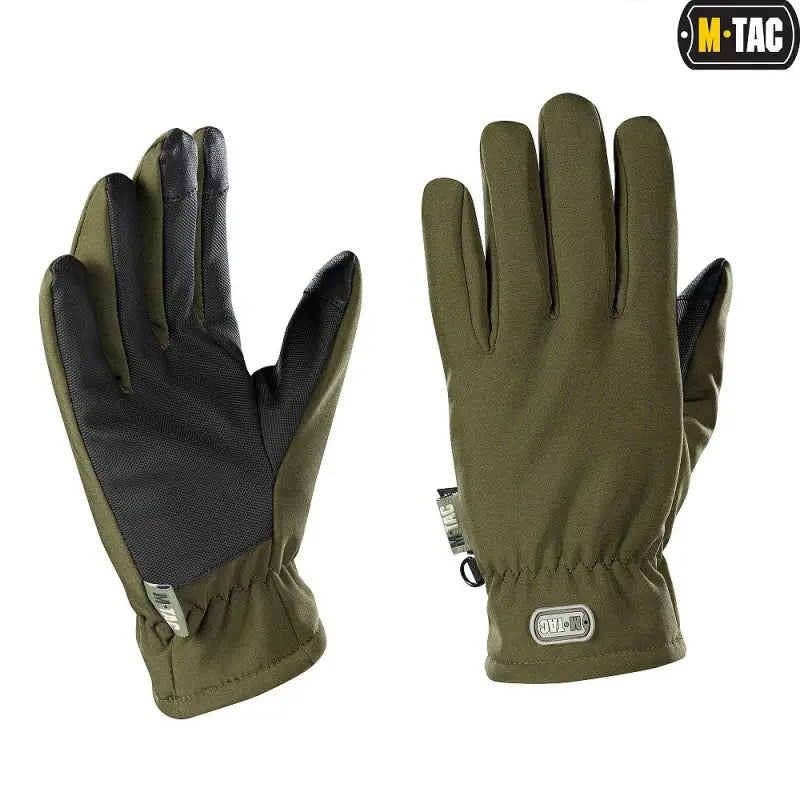 Olive green M-Tac Gloves Soft Shell Thinsulate with black palm reinforcement panels