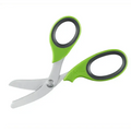 Pair of heavy duty trauma shears with green and black rubber handles for professionals