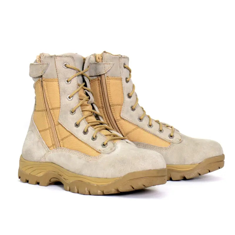 Tan Leather SWAT Style Boots by Hot Leathers with laces and rugged soles