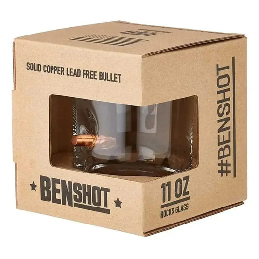 Cardboard box packaging for a Patriotic Rocks Glass with copper accents and 11oz capacity