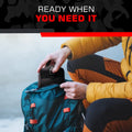 Person packing Trauma IFAK Kit into blue backpack for first responders, firefighters, police
